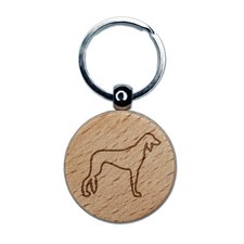 Saluki Dog Outline Engraved Wood Round Keychain Tag Charm
