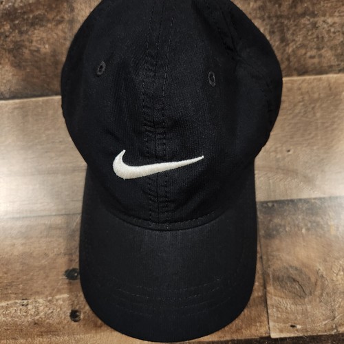 Nike Dri Fit Stap Back Hat Cap Black Youth Lightweight 6 Panel Swoosh - Picture 2 of 8