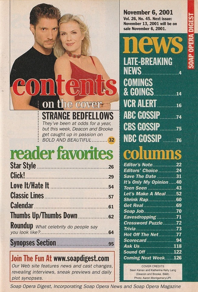 Soap Opera Digest Nov 6, 2001 SEAN KANAN-ROBERT NEWMAN-SOAP STARS' HORROR MOVIES - Image 2 of 4