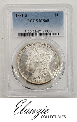 1881-S Morgan Silver Dollar Silver Coin PCGS MS65 Rainbow Toning on Reverse