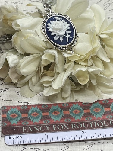 Silver Navy Blue Celtic Irish Rose Heart Wedding Jewelry Birthday necklace Cameo - Picture 10 of 10