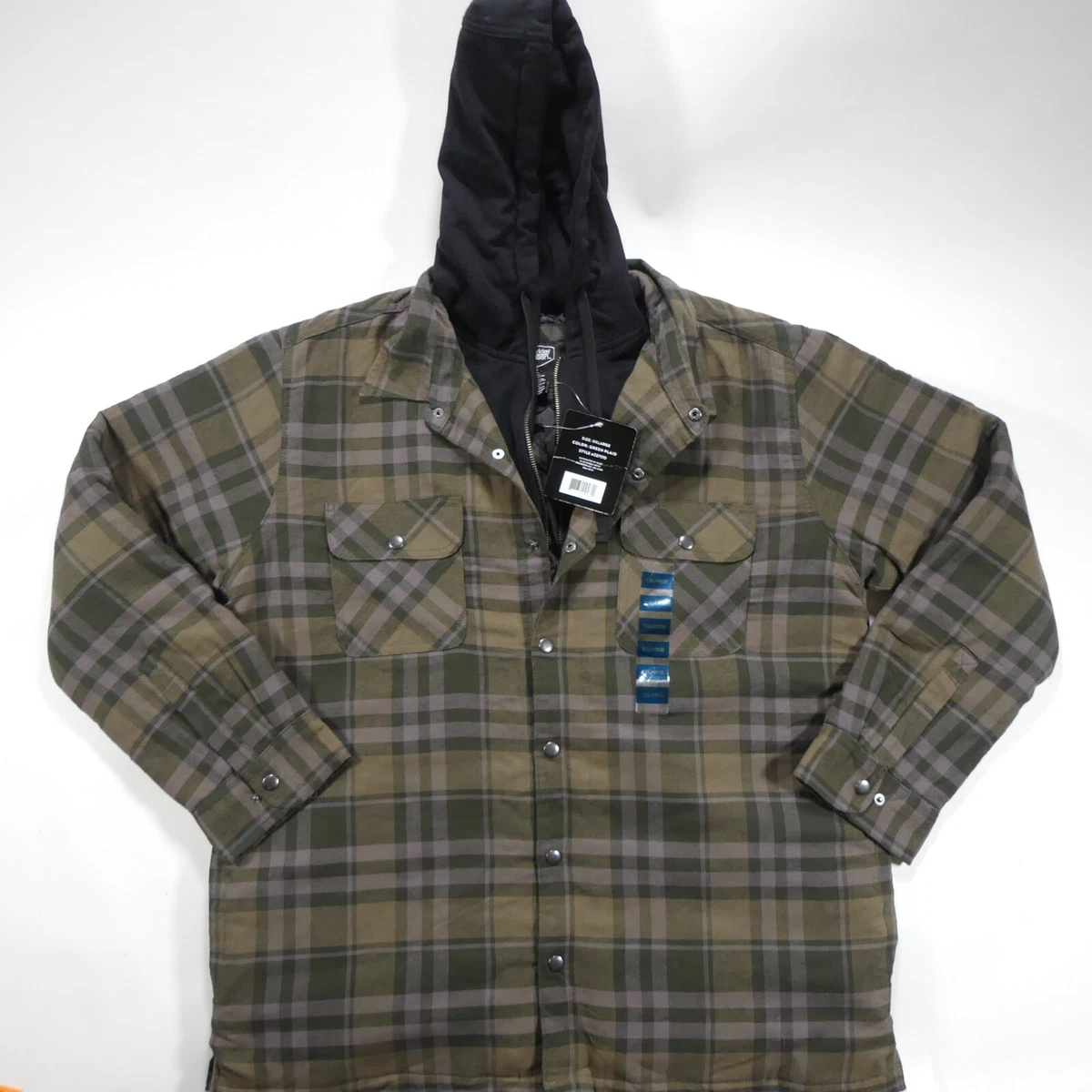 Berkley Jensen Shacket Flannel Jacket Men s XXL Green Plaid NWT Hooded Full Zip