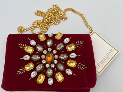Shiraleah Chicago Velvet & Rhinestone Bordeaux Red Evening Bag Clutch
