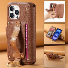 Custodia portafoglio blocco RFID anello supporto cinturino da polso per iPhone 16 Pro Max 15 14 11