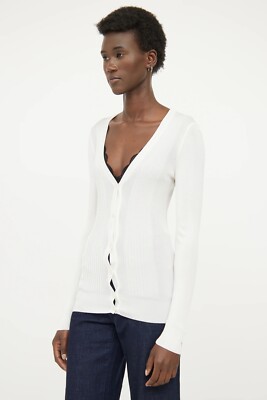 DOLCE & GABBANA WEISSE GERIPPTE STRICKJACKE HALBTRANSPARENT TAILLIERT IT 38 XS