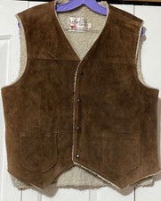 Sears The Leather Shop Vintage Men  s Suede Vest Sherpa Lined LARGE Brown