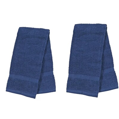 2-X Blue Kitchen Dish Plush Hand Towels Ultra Absorbent 100% Cotton