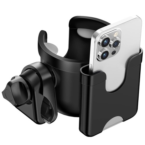 2 In 1 Stroller Cup Holder w/ Phone Holder for Bicycle Wheelchair Walker Scooter