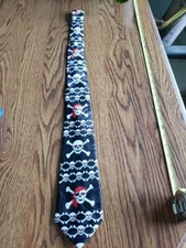 Steven Harris Pirate Skull & Crossbones Design Men's Black Necktie Tie Ex Cond.