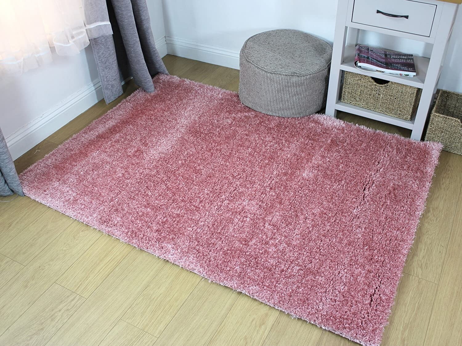 Velvet Shaggy Rug Modern Blush Pink 120x170cm Soft Thick Large Deep Pile Carpet