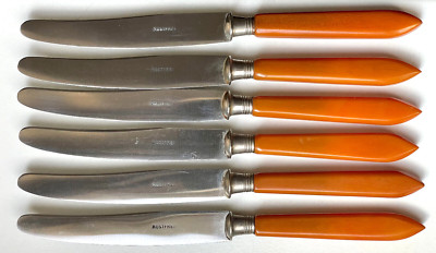 6 Messer Obstmesser Art Deco Besteck Bakelite Griffe Honey  Amber  Catalin