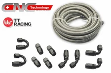 10 AN-10 Stainless Steel Fuel Gas Line Hose Black 20FT 6M Fitting End Set Kit
