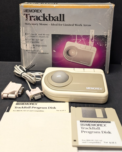 Vintage Memorex Trackball Stationary Mouse Ergonomic Wired PC IBM NOS 3202-2313