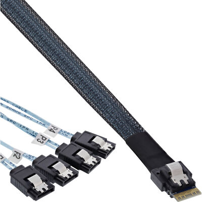 InLine  Slim SAS Kabel, SFF-8654 zu 4x SATA 7-pin, 12Gb/s, 0,5m