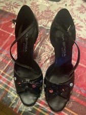 VIA SPIGA GORGEOUS BLACK LEATHER M MULTI COLOR DOTS 3.5 HEELS MADE iN ITALY