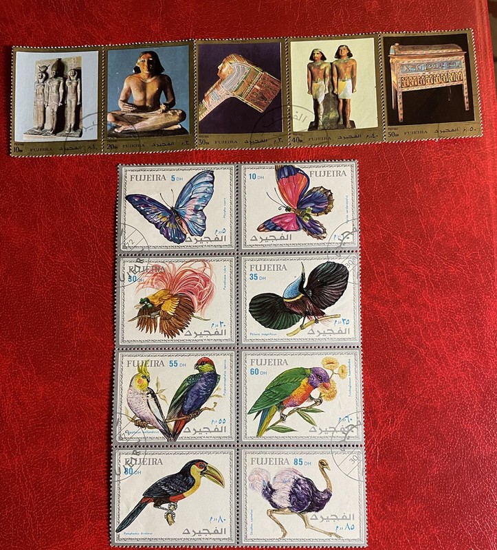 Fujeira stamps of Art/Treasures & Birds & Butterflies. CTO. 1972. Hinge damage.