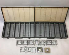 Lot- 2 Gray No. 110 Logan De Luxe 2 x 2 Slide Files, 77 File Frames, 25 Mounts