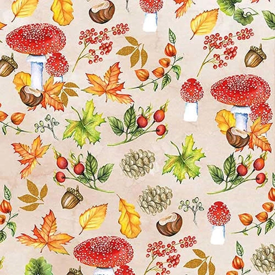 AMBIENTE Autumn Leaf Paper Napkins Toadstool Mushroom Thanksgiving Harvest Fall Decoupage