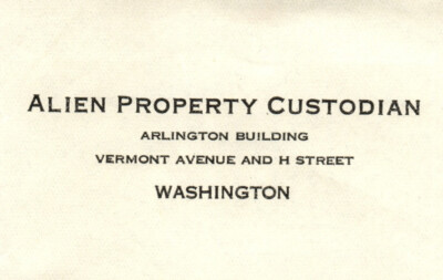 Alien Property Custodian Department Of Justice Letter Red Scare Era