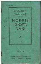 MORRIS 10cwt VAN ORIGINAL 1936 INSTRUCTION & MAINTENANCE HANDBOOK