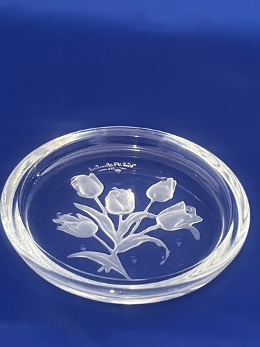 Posavasos Val St Lambert Intaglio cristal corte flor Hecho en Bélgica 9 cm Diámetro - Imagen 3 de 8