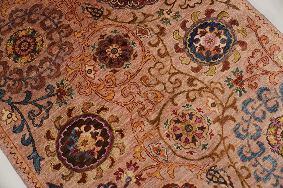 5 x 7 ft Purple Suzani Afghan Hand Knotted Wool Transitional Area Rug - Image 4 of 4