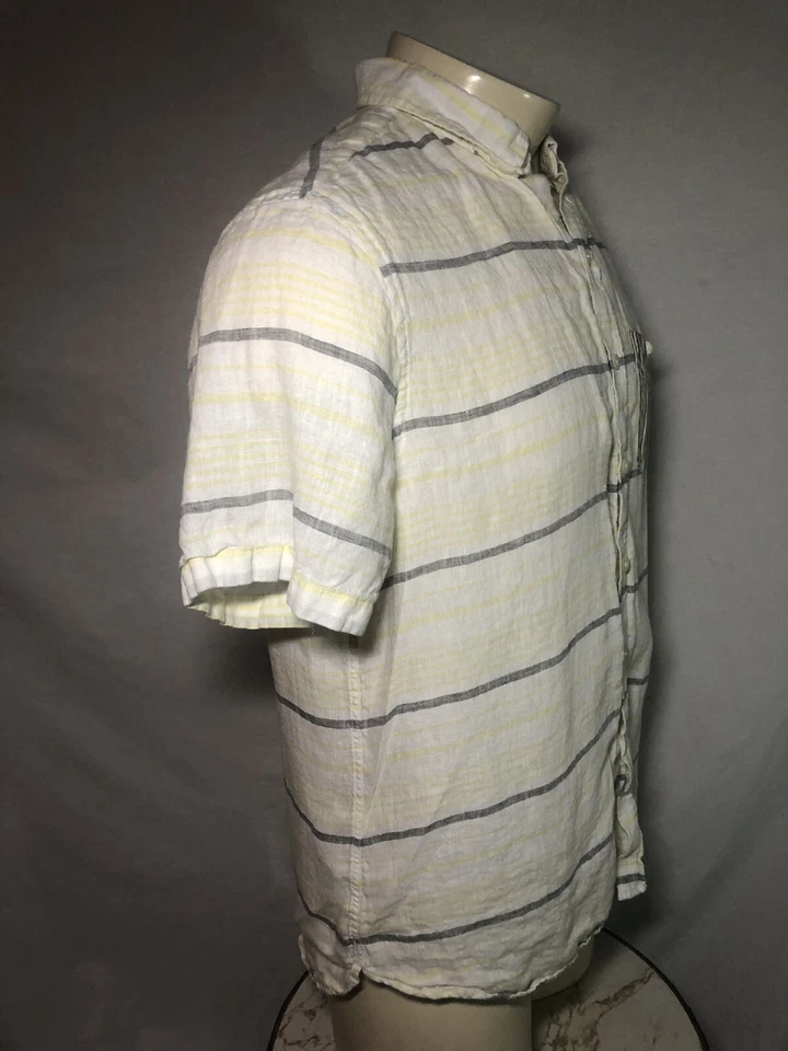 MICHAEL BASTIAN 100% Linen Yellow / Grey Stripe Casual Short Sleeve Shirt Sz M/M - Image 4 of 4