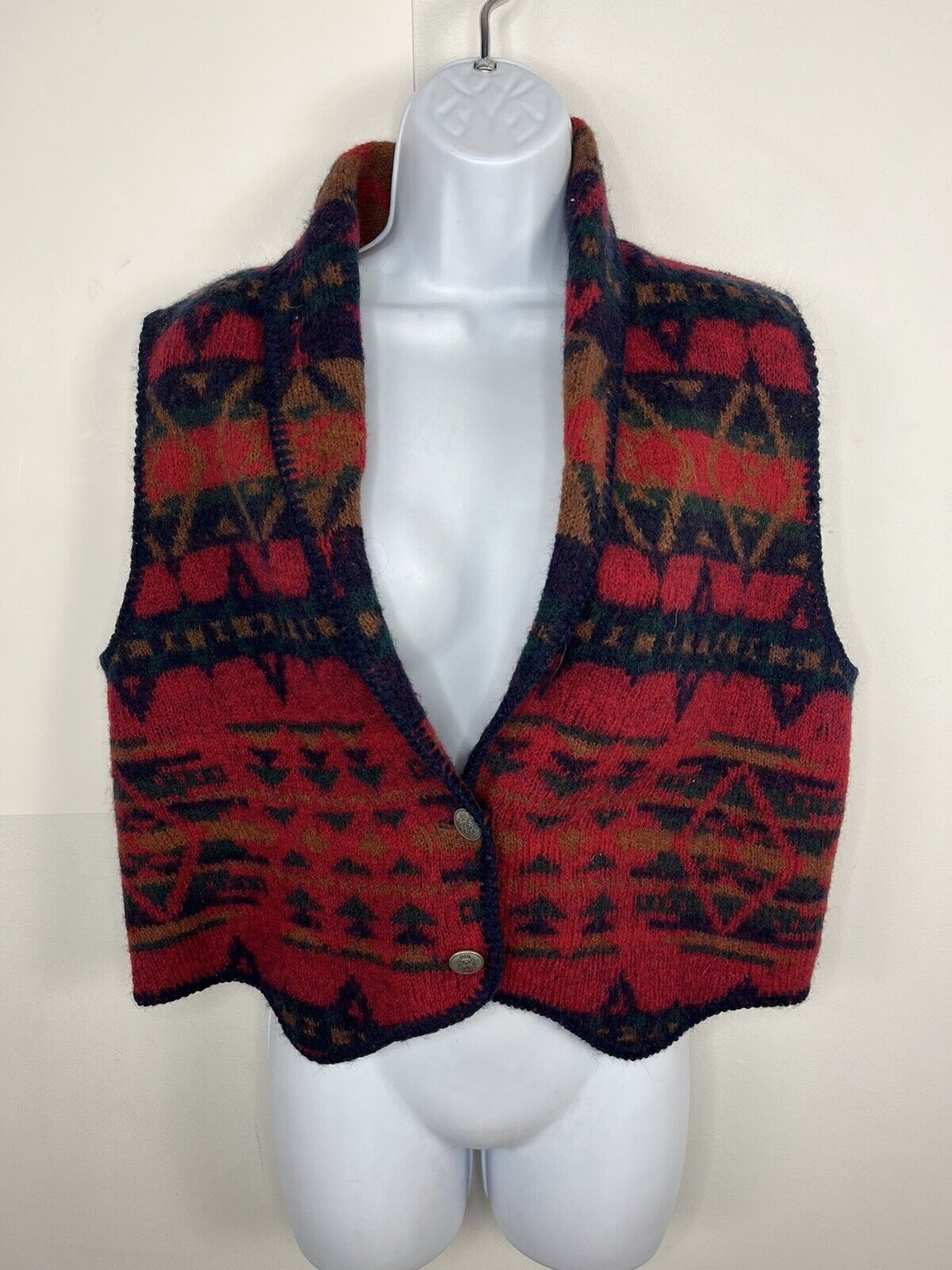 ALPS Womens Wool Sweater Vest Sz M Red Blue Fair Isle Print Button Front  Winter | eBay