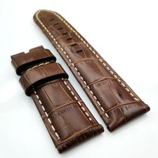 24mm / 22mm Brown Bamboo Leather Pin Buckle Strap Band for PAM PAM111 Watch