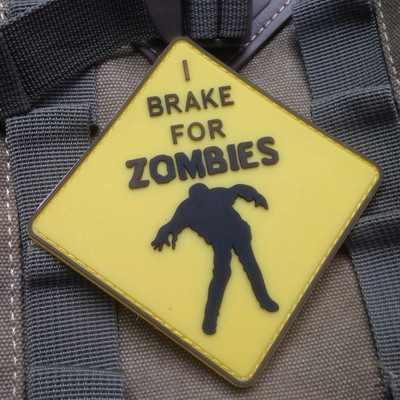 3D PVC I BREAKE FOR ZOMBIES Outbreak Response Team Rubber Hook Loop Patch Yellow