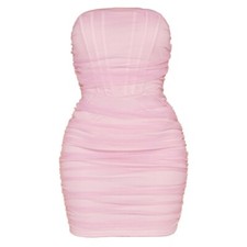 PLT Shape Mauve Mesh Corset Detail Bodycon Dress Uk Size 10 BNWT 