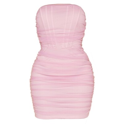 PLT Shape Mauve Mesh Corset Detail Bodycon Dress Uk Size 10