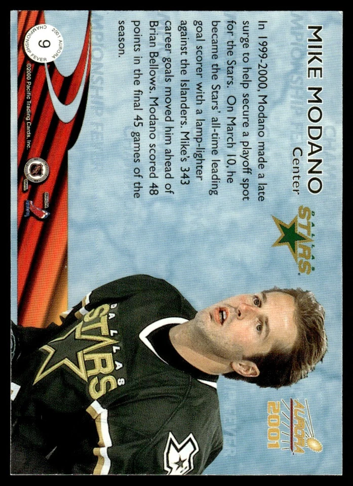 2000-01 Pacific Aurora Championship Fever Mike Modano /221 Dallas Stars #9 - Image 2 of 2