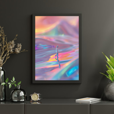 MINIMAL MAN WALKING IN ABSTRACT HOLOGRAPH DEPTH ART - DOWNLOAD POSTER