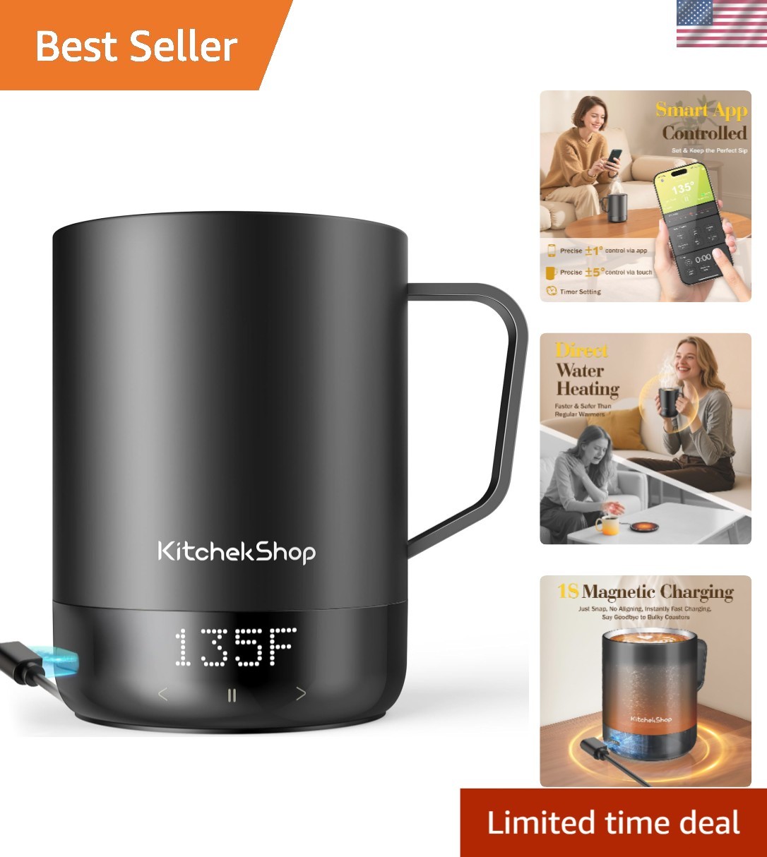 Smart Coffee Mug Warmer Self Heating App Control 16oz Batter
