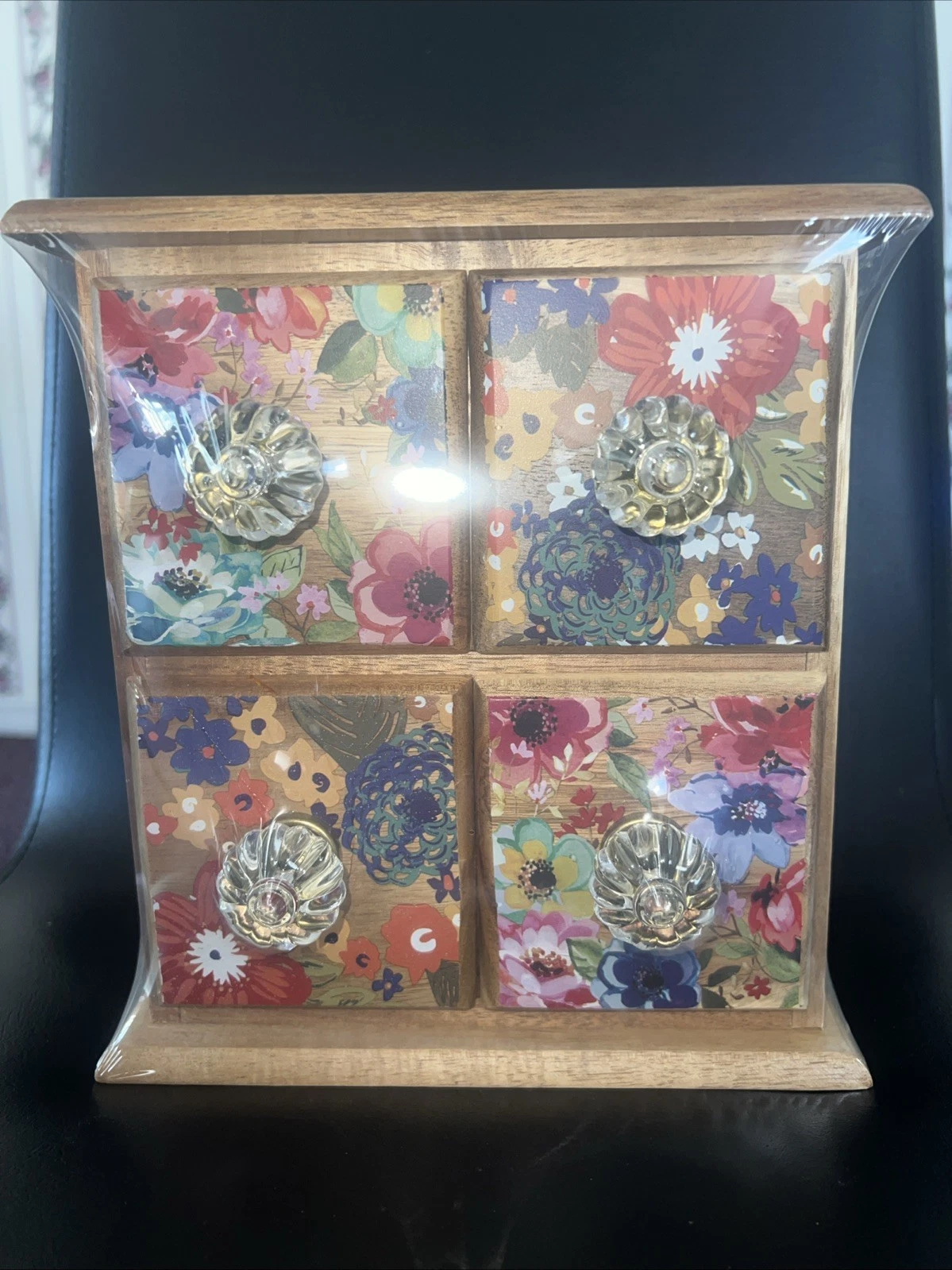 The Pioneer Woman Spice Box 4 Drawer Dazzling Dahlias Floral Acrylic Knobs RARE