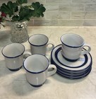 4 Noritake Fjord Cup & Saucer Sets Stoneware Japan Cobalt Blue Band (Lot 2) — photo 2
