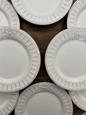 Set Of 8 Matceramica Venice Creamy Off White Dinner Plates