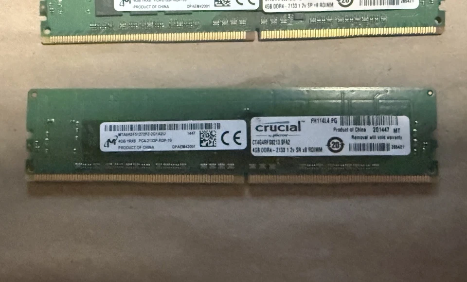 LOT OF 5 Micron MTA9ASF51272PZ-2G1 20GB (5x4GB) 1Rx8 PC4-2133P Server Memory - Image 2 of 2