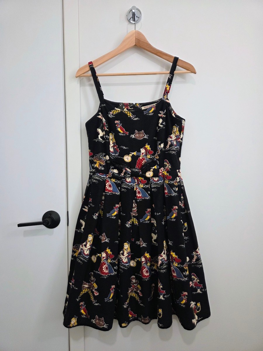 Emily Temple Cute Wonderland Print Waist Ribbon Black Otome-Kei JSK