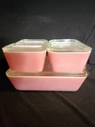 Pyrex Vintage Pink Glass Rectangular Refrigerator Dish Set with Lids