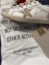 Golden Goose Super-Star Women’s White Leather Sneaker Gold Glitter Star
