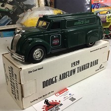 ERTL GREEN 3 AMOCO GAS 1939 DODGE AIRFLOW TANKER COIN BANK 1/25 Or 8.5 MIB
