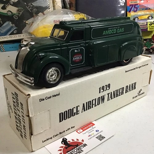 ERTL GREEN #3 AMOCO GAS 1939 DODGE AIRFLOW TANKER COIN BANK 1/25 Or 8.5” MIB