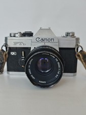 Vintage Canon FTb Silver 35mm SLR Film Camera w/ Canon FD 50mm f/1.8 S.C. Lens