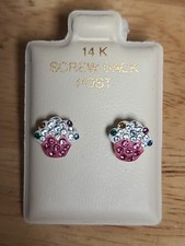 Child's Multi-Colored Crystal and Enamel Cupcake Stud Earrings in 14K Gold