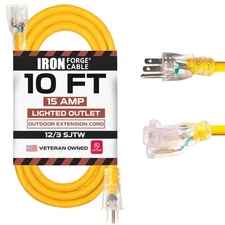 Iron Forge Cable 10 Foot Lighted Outdoor Extension Cord - 12/3 SJTW Heavy Dut...