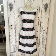 Signature Robbie Bee Size 16 Womans White Black Pink Striped Lace Occasion Dress