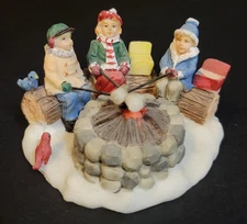 Holiday Time Santas Workbench Christmas Village Children Campfire Fire Bonfire