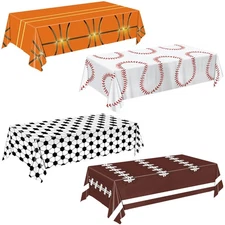 4 Pack Sports Tablecloth, 54 x 108 Inch Soccer Baseball Basketball Football T...